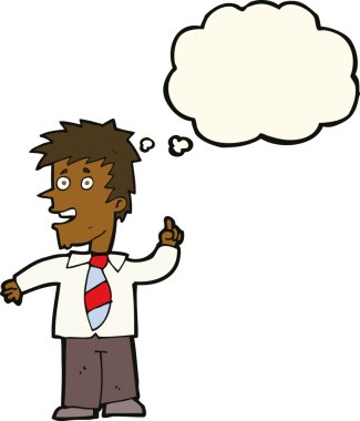 Bir insan tarafından çizilmiş düşünce baloncuğu fikri olan çizgi film adamı.