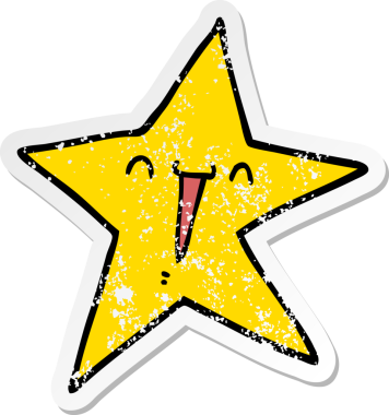 Bir insan tarafından çizilmiş mutlu bir çizgi film yıldızının sıkıntılı çıkartması.