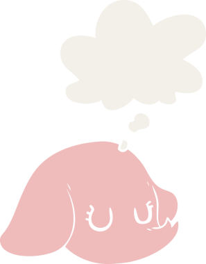 Düşünce baloncuğu olan karikatür fili yüzü bir insan tarafından çizilmiş.