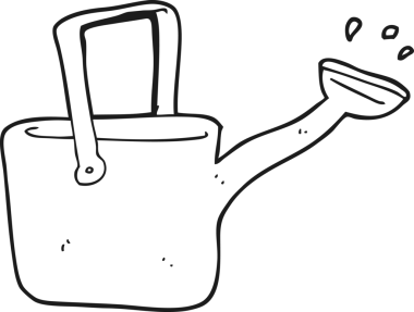 Bir insan tarafından çizilmiş siyah beyaz karikatür sulama kutusu.