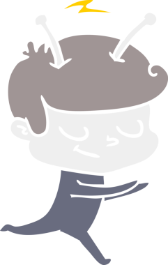 Bir insan tarafından çizilen düz renk çizgi film uzay adamı