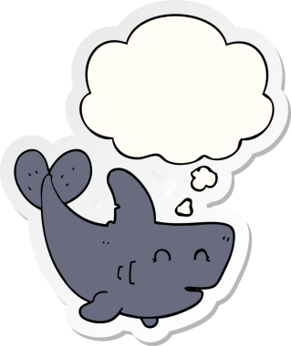 İnsan tarafından çizilmiş bir çıkartma olarak düşünce baloncuğu olan çizgi film köpekbalığı.