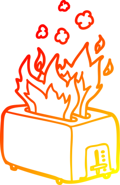 Bir insan tarafından çizilmiş, çizgi film yanan tost makinesinin sıcak gradyanı.