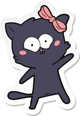 Bir insan tarafından çizilmiş çizgi film kedisinin çıkartması.