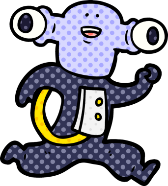 Bir insan tarafından çizilmiş dost canlısı bir uzaylı çizgi filmi.