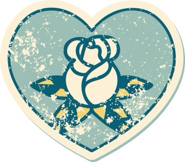 Bir insan tarafından çizilmiş kalp ve çiçeklerin sembolik depresif dövme şekli