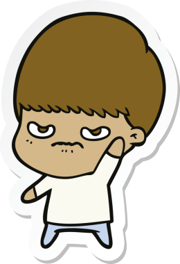 Bir insan tarafından çizilmiş kızgın bir çizgi film çocuğunun çıkartması.