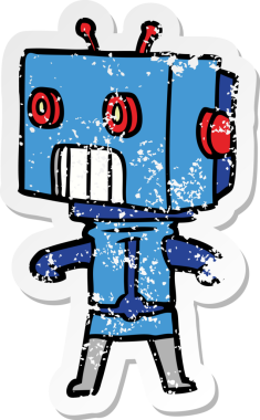 Bir insan tarafından çizilmiş karikatür robotunun sıkıntılı çıkartması.