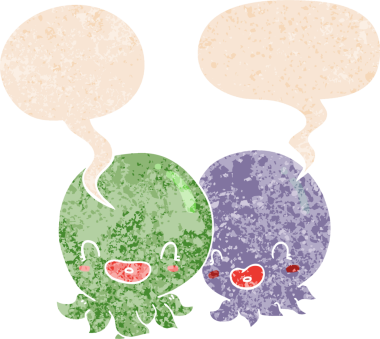 Grunge 'da konuşma baloncuğu olan iki ahtapot insan tarafından çizilmiş desenli bir çizgi film.