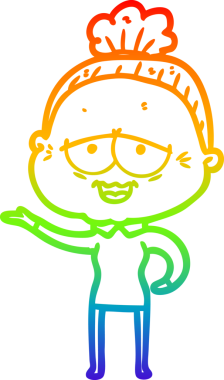 Gökkuşağı gradyan çizgi çizimi Bir insan tarafından çizilmiş mutlu yaşlı kadın