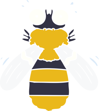 Bir insan tarafından çizilmiş düz renkli çizgi film arısı