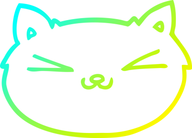 Bir insan tarafından çizilmiş mutlu çizgi film kedisinin soğuk gradyan çizgisi.