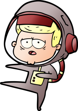 Bir insan tarafından çizilmiş yorgun astronot çizgi filmi.