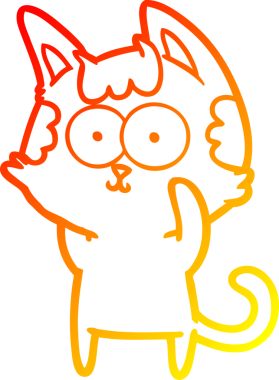 Bir insan tarafından çizilmiş mutlu çizgi film kedisinin sıcak çizgi çizgisi.