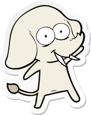 Bir insan tarafından çizilmiş mutlu bir filin çıkartması.