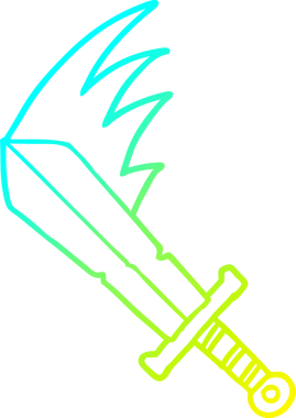 Bir insan tarafından çekilen sallanan bir kılıcın soğuk eğimli çizgisi.