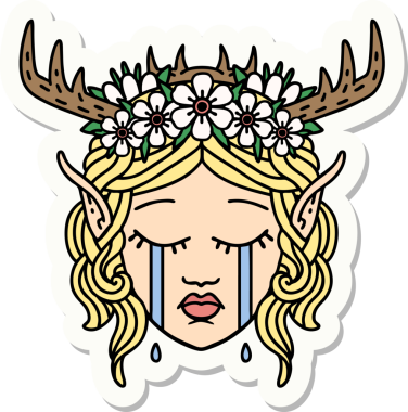 Bir insan tarafından çizilmiş ağlayan bir Elf Druid karakterinin çıkartması.