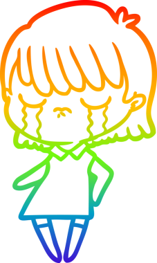 Gökkuşağı gradyan çizimi bir insan tarafından çizilmiş ağlayan bir çizgi kadın çizimi