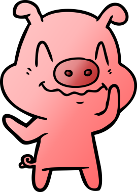 Bir insan tarafından çizilmiş sinirli çizgi film domuzu.