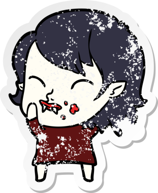 Bir insan tarafından çizilmiş yanağında kan olan vampir bir kızın sıkıntılı çıkartması.