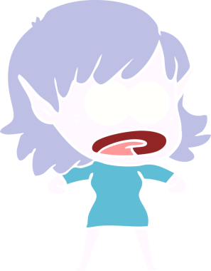 Düz renkli çizgi film bir insan tarafından çizilmiş elf kızı şok etti.