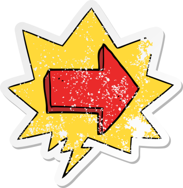 Konuşma baloncuğu olan bir çizgi film, bir insan tarafından çizilmiş sıkıntılı eski bir çıkartmayı işaret ediyor