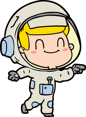 Bir insan tarafından çizilmiş mutlu astronot.