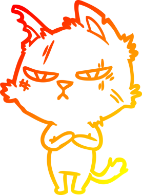 Bir insan tarafından çizilmiş sert bir çizgi film kedisinin sıcak çizgi çizimi