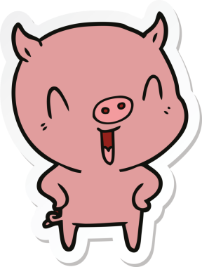 Bir insan tarafından çizilmiş mutlu çizgi film domuzu çıkartması.