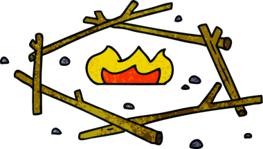 Bir insan tarafından çizilmiş bir kamp ateşinin el yapımı karikatürü.