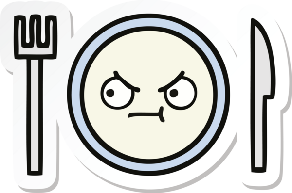 Bir insan tarafından çizilmiş şirin bir yemek tabağının çıkartması.