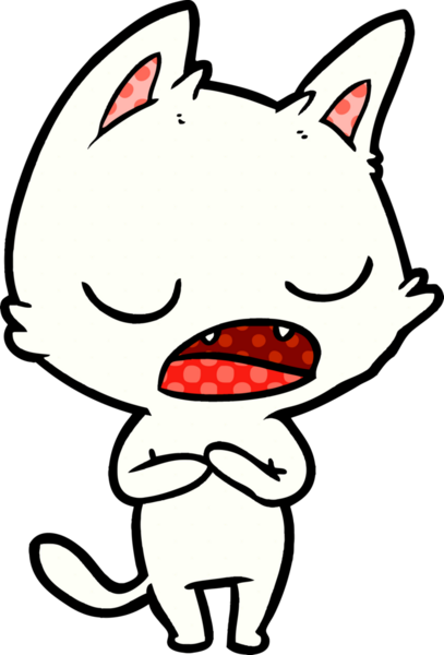 Bir insan tarafından çizilmiş konuşan kedi çizgi filmi.