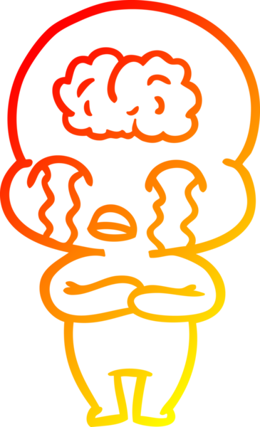 Bir çizgi filmin sıcak çizgi çizimi. Bir insan tarafından çizilmiş ağlayan büyük beyin uzaylısı.