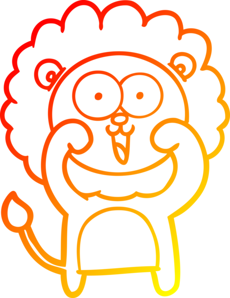 Bir insan tarafından çizilmiş mutlu çizgi film aslanının sıcak çizgi çizimi