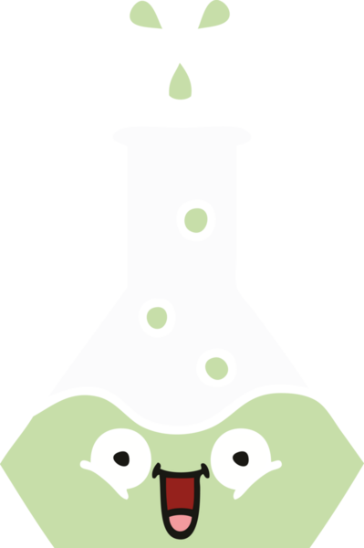 Bir insan tarafından çizilmiş bir bilim şişesinin düz renkli retro karikatürü