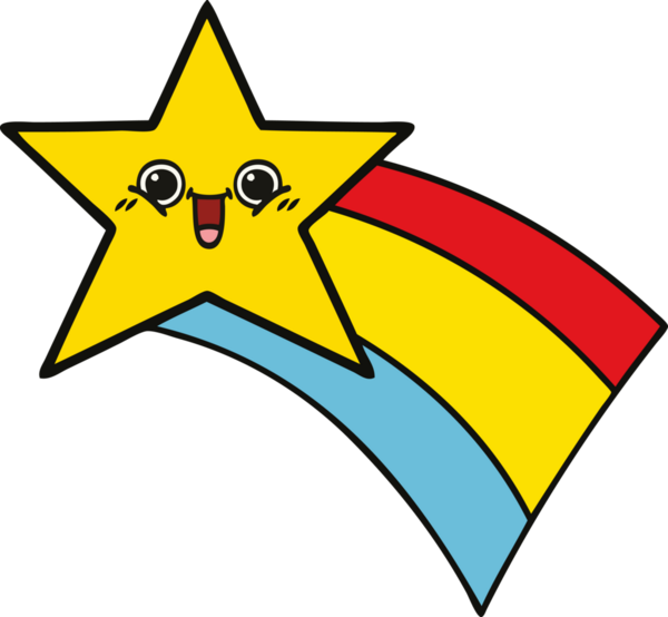 Bir insan tarafından çizilmiş kayan gökkuşağı yıldızı karikatürü.