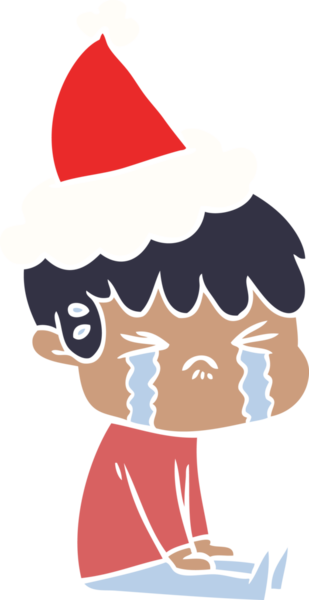 Bir insanın çizdiği Noel Baba şapkasıyla ağlayan bir çocuğun el çizimi düz bir resim.