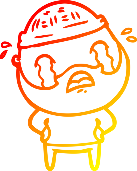 Bir insan tarafından çizilmiş ağlayan sakallı bir adamın sıcak çizgi çizimi.