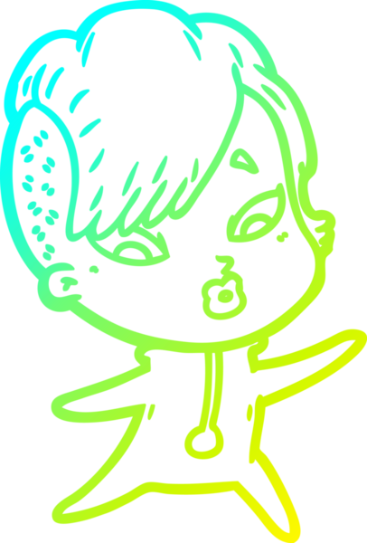 Bir çizgi film çizimi, bir insan tarafından çizilmiş bilimkurgu elbiseli bir kızı şaşırttı.