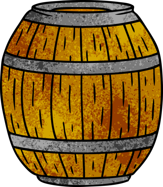 Bir insan tarafından çizilmiş ahşap bir fıçının el çizimi karikatürü.