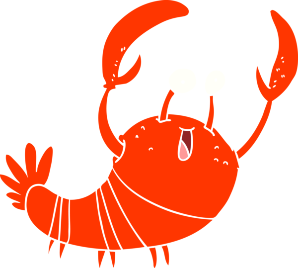 Bir insan tarafından çizilmiş düz renkli karikatür ıstakozu