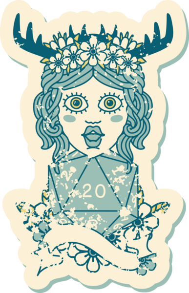 Retro Dövme Tarzı İnsan Druid Bir insan tarafından çizilmiş doğal yirmi zar ile