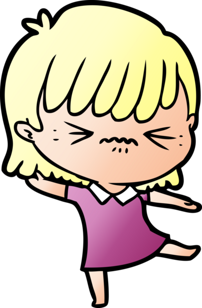 Bir insan tarafından çizilmiş kızgın çizgi film kızı.