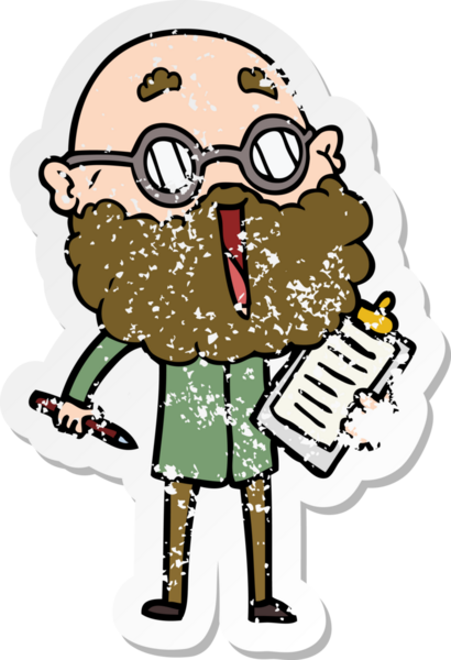 Bir insan tarafından çizilmiş sakallı neşeli bir adamın sıkıntılı çıkartması.