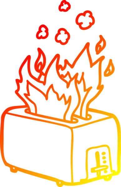 Bir insan tarafından çizilmiş, çizgi film yanan tost makinesinin sıcak gradyanı.