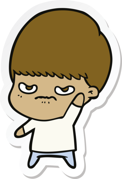 Bir insan tarafından çizilmiş kızgın bir çizgi film çocuğunun çıkartması.