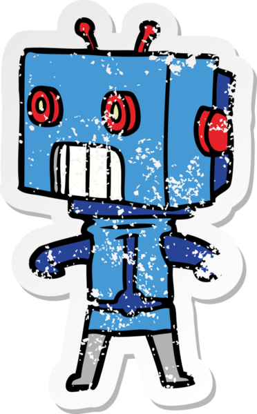 Bir insan tarafından çizilmiş karikatür robotunun sıkıntılı çıkartması.