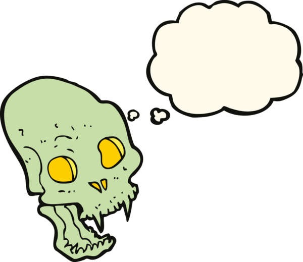 Bir insan tarafından çizilmiş düşünce baloncuklu korkunç vampir kafatası.