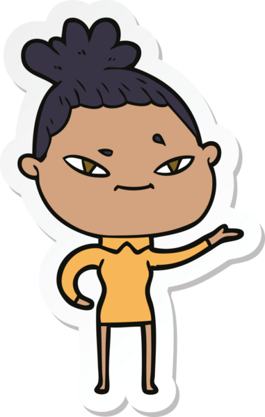 Bir insan tarafından çizilmiş bir karikatür kadının çıkartması.