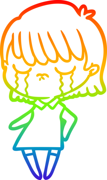 Gökkuşağı gradyan çizimi bir insan tarafından çizilmiş ağlayan bir çizgi kadın çizimi